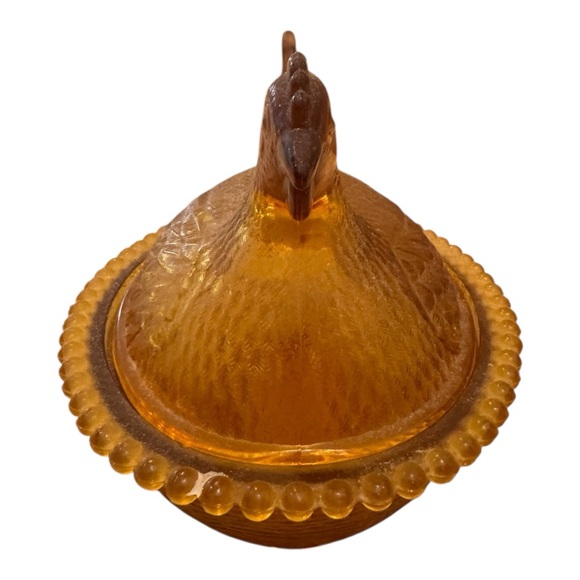 Vintage Indiana Glass Amber Hen on Nest Antique Lidded Dish 7” Collectible - Picture 3 of 12